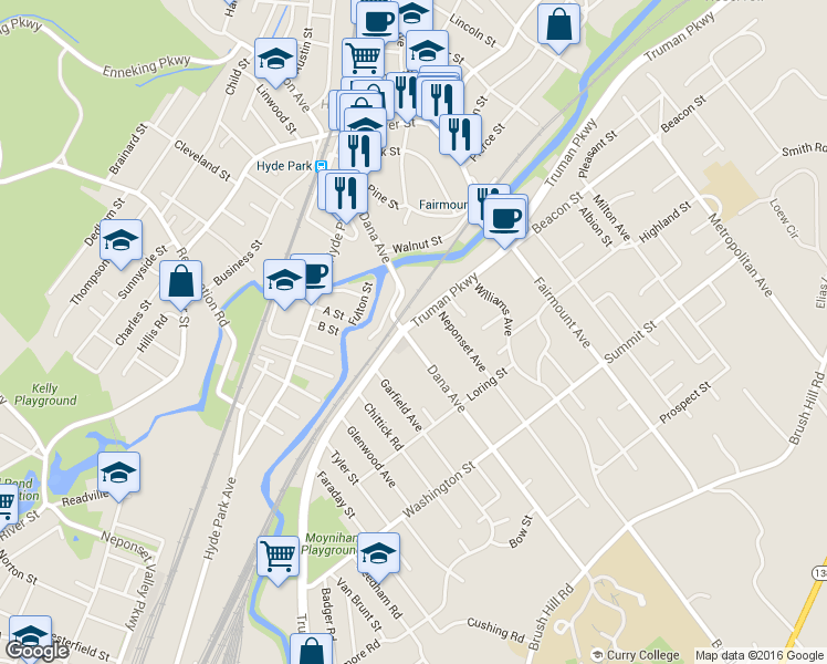 map of restaurants, bars, coffee shops, grocery stores, and more near 783 Truman Parkway in Boston