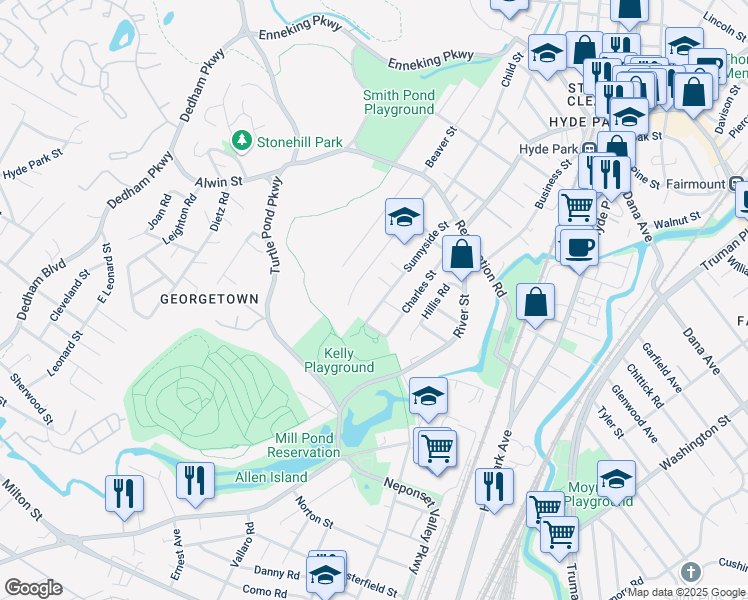 map of restaurants, bars, coffee shops, grocery stores, and more near 8 Scribner Road in Boston