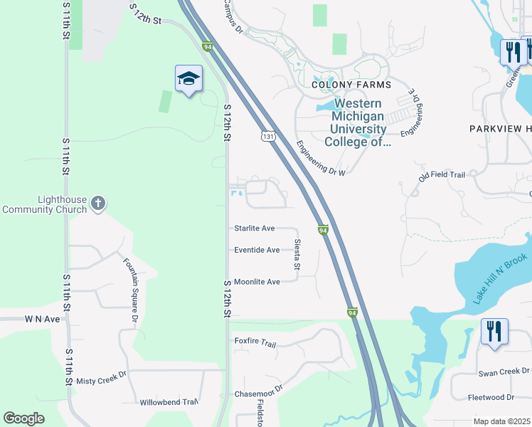 map of restaurants, bars, coffee shops, grocery stores, and more near 4540 Kaline Avenue in Kalamazoo