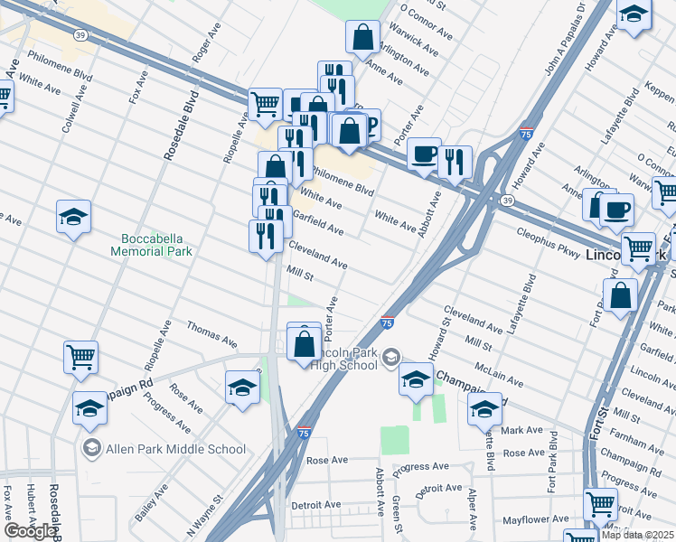 map of restaurants, bars, coffee shops, grocery stores, and more near 1783 Cleveland Avenue in Lincoln Park