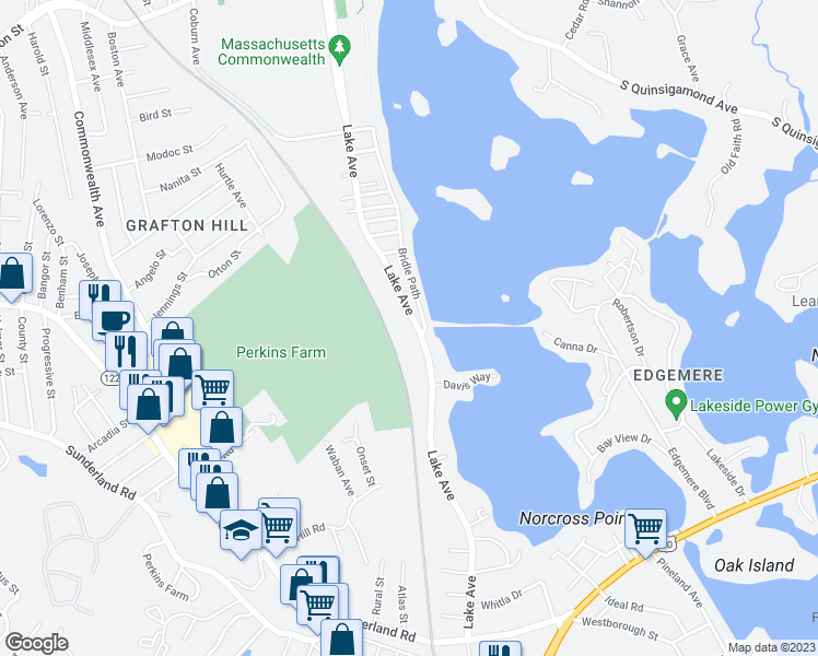 map of restaurants, bars, coffee shops, grocery stores, and more near 400 Lake Avenue in Worcester