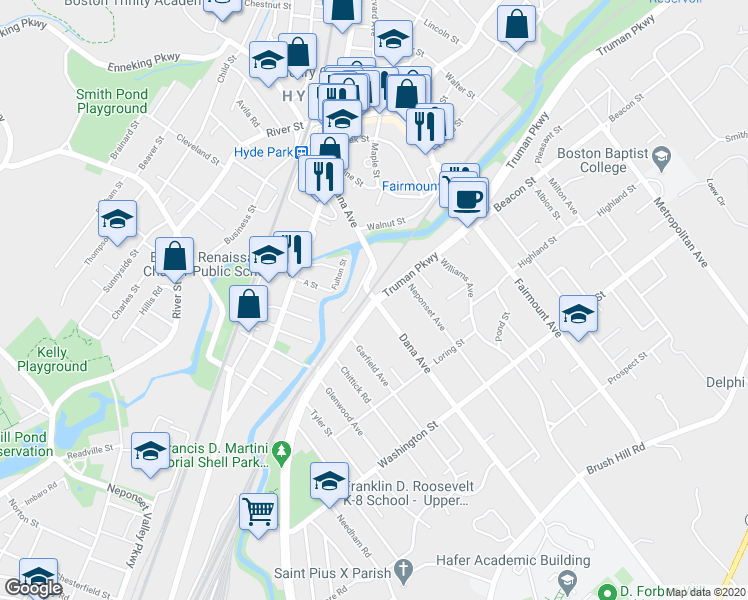map of restaurants, bars, coffee shops, grocery stores, and more near 829 Truman Parkway in Boston