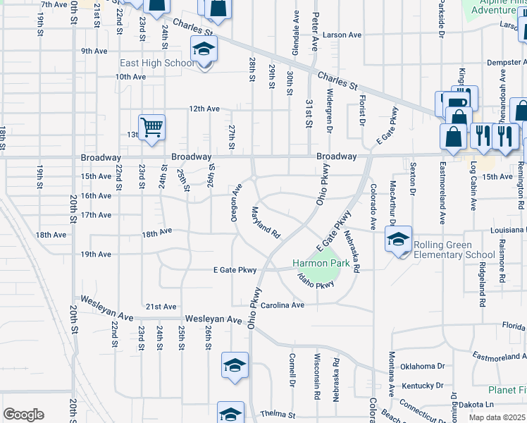 map of restaurants, bars, coffee shops, grocery stores, and more near 3207 West Gate Parkway in Rockford