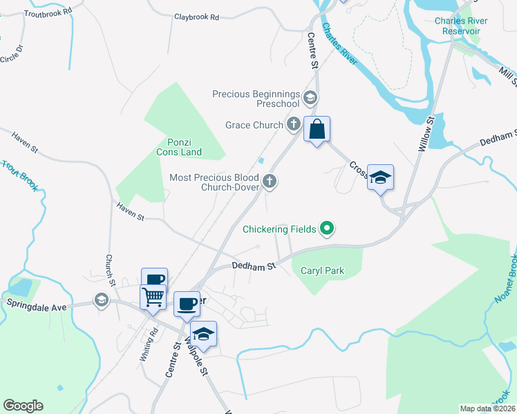 map of restaurants, bars, coffee shops, grocery stores, and more near 37 Centre Street in Dover