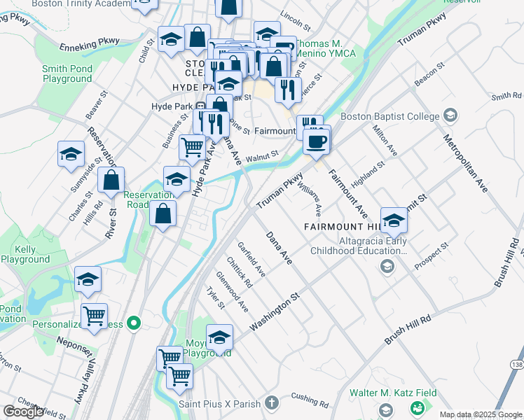 map of restaurants, bars, coffee shops, grocery stores, and more near 783 Truman Parkway in Boston