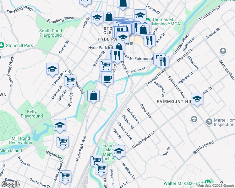 map of restaurants, bars, coffee shops, grocery stores, and more near 32 Fulton Street in Boston