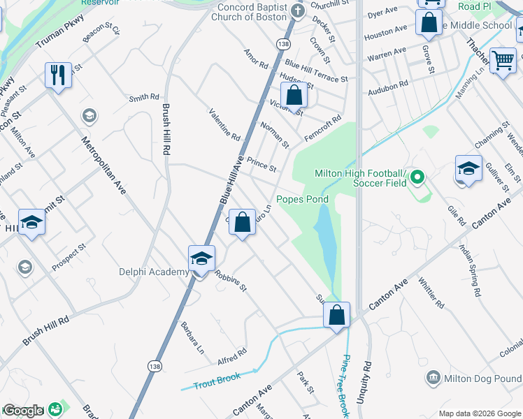 map of restaurants, bars, coffee shops, grocery stores, and more near 48 Adanac Road in Milton