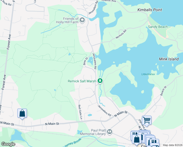 map of restaurants, bars, coffee shops, grocery stores, and more near 108 Jerusalem Road in Cohasset