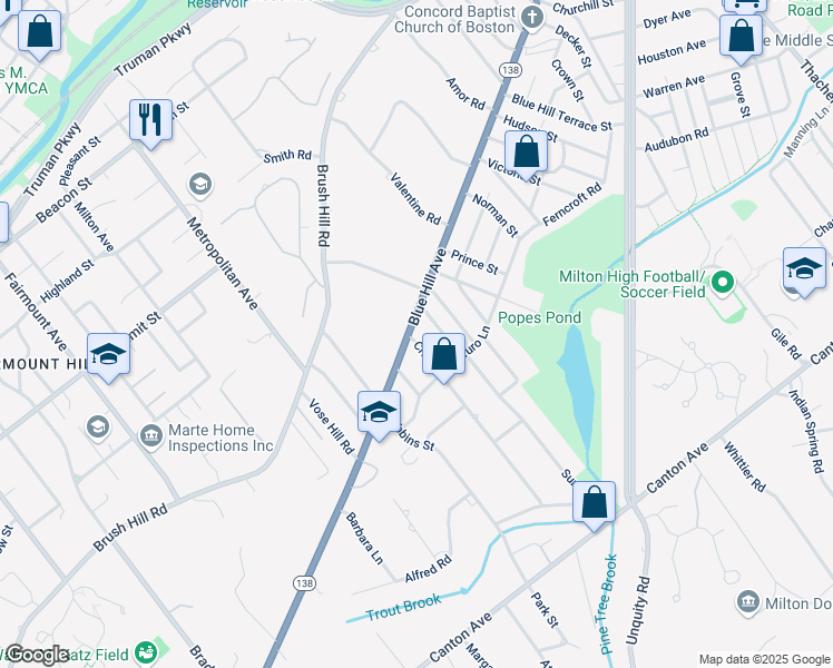 map of restaurants, bars, coffee shops, grocery stores, and more near 4 Craig Street in Milton