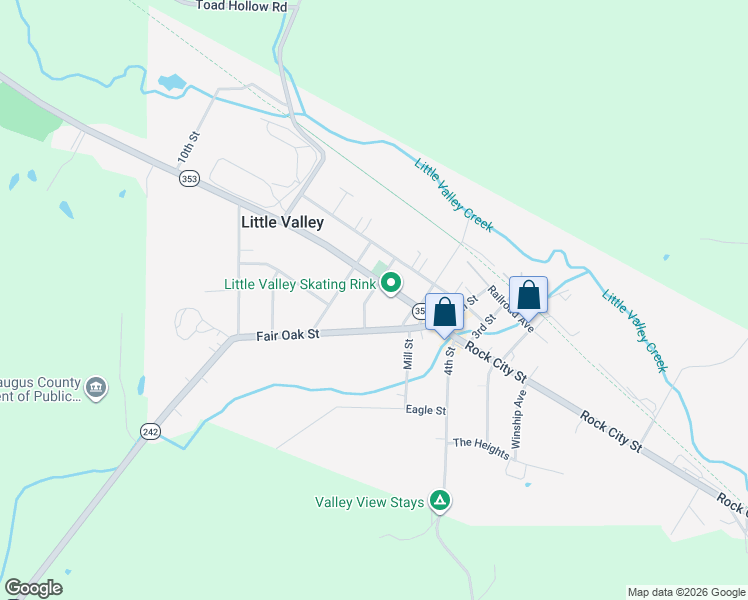 map of restaurants, bars, coffee shops, grocery stores, and more near 216 Erie Street in Little Valley