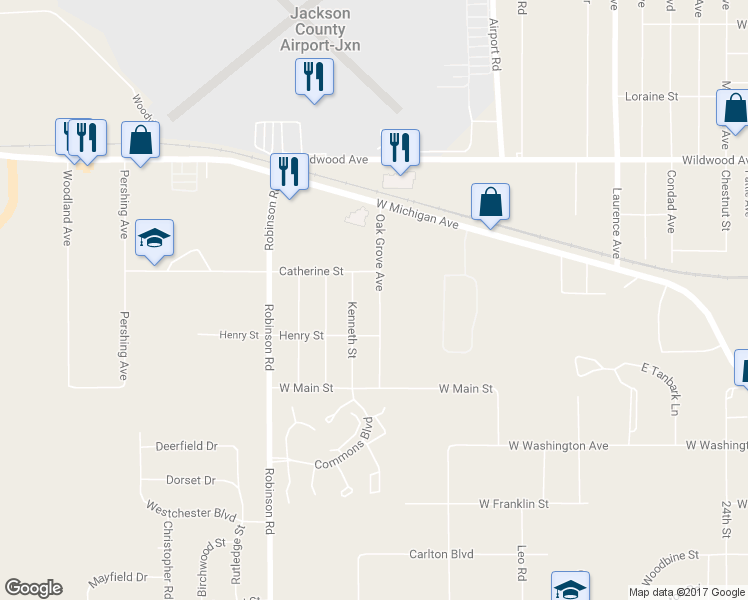 map of restaurants, bars, coffee shops, grocery stores, and more near 232 Oak Grove Avenue in Jackson