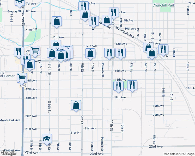 map of restaurants, bars, coffee shops, grocery stores, and more near 1416 16th Avenue in Rockford