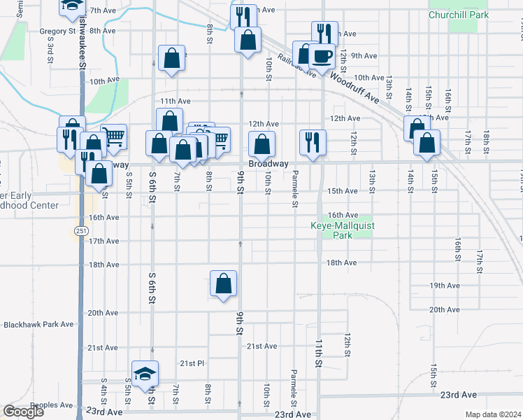 map of restaurants, bars, coffee shops, grocery stores, and more near 1330 16th Avenue in Rockford