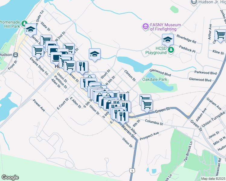 map of restaurants, bars, coffee shops, grocery stores, and more near 64 Dodge Street in Hudson