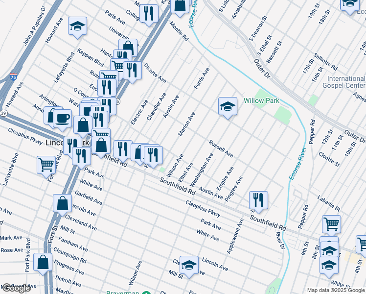 map of restaurants, bars, coffee shops, grocery stores, and more near 1565 Marion Avenue in Lincoln Park