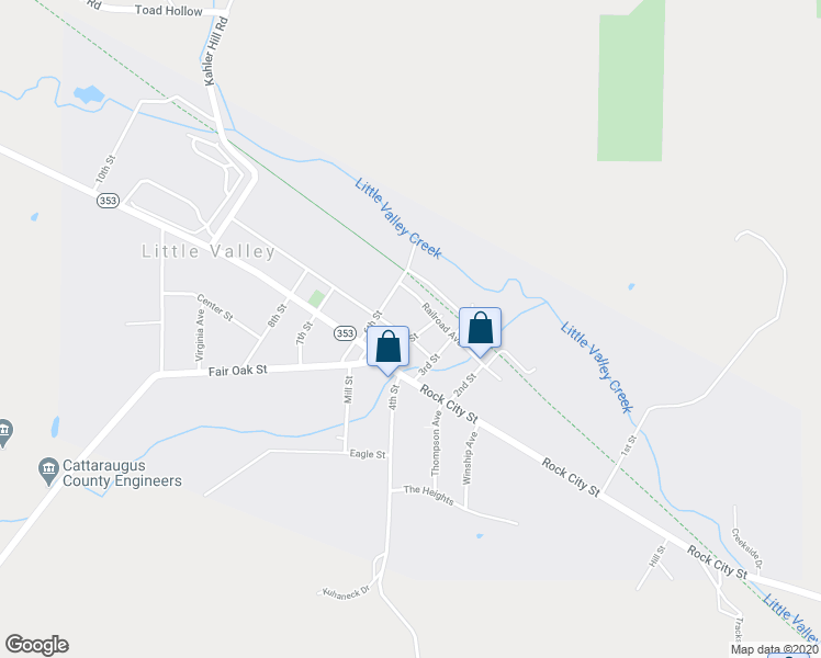 map of restaurants, bars, coffee shops, grocery stores, and more near 200 Main Street in Little Valley