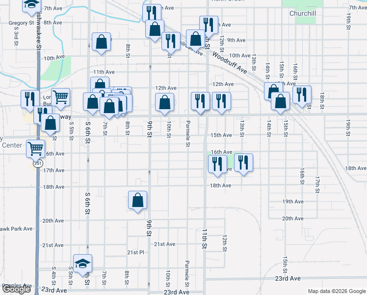 map of restaurants, bars, coffee shops, grocery stores, and more near 1416 16th Avenue in Rockford