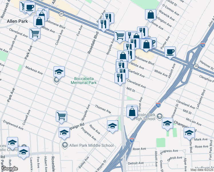 map of restaurants, bars, coffee shops, grocery stores, and more near 2098 McLain Avenue in Lincoln Park