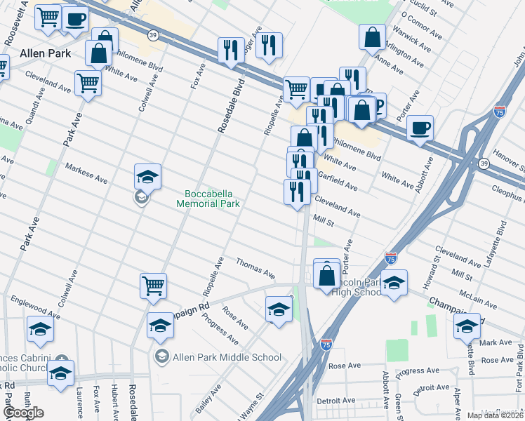 map of restaurants, bars, coffee shops, grocery stores, and more near 2098 McLain Avenue in Lincoln Park
