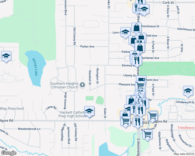 map of restaurants, bars, coffee shops, grocery stores, and more near 4031 Rivington Street in Kalamazoo