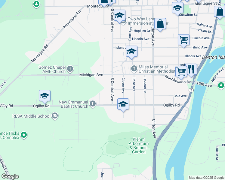 map of restaurants, bars, coffee shops, grocery stores, and more near 1301 Wisconsin Avenue in Rockford