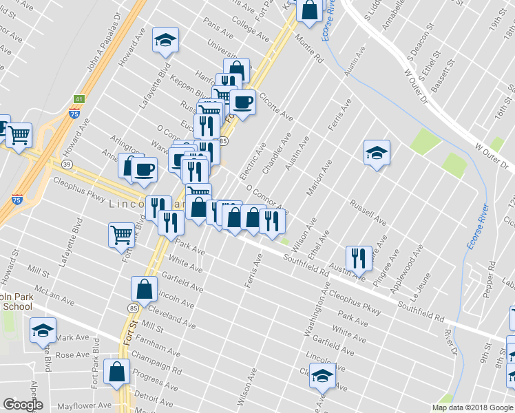 map of restaurants, bars, coffee shops, grocery stores, and more near 1654 Austin Avenue in Lincoln Park