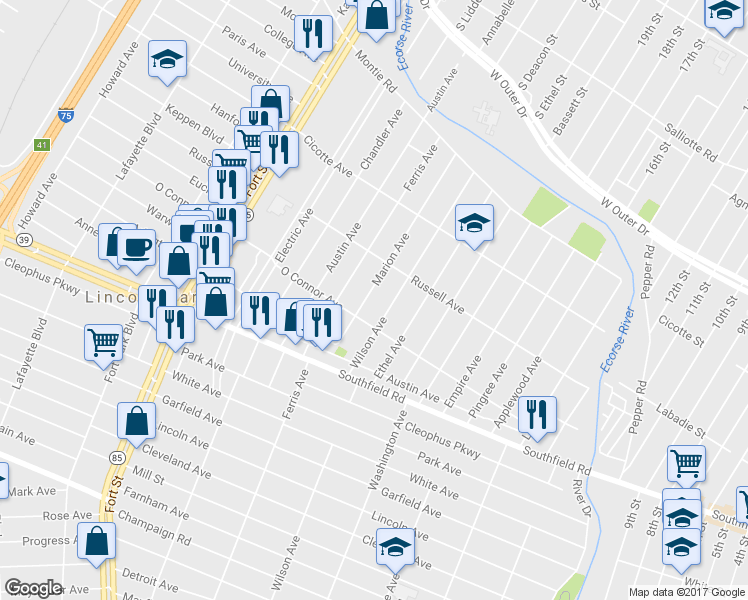map of restaurants, bars, coffee shops, grocery stores, and more near 1565 Marion Avenue in Lincoln Park