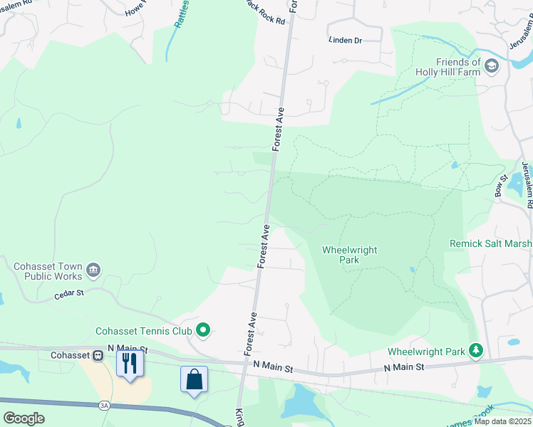 map of restaurants, bars, coffee shops, grocery stores, and more near 2 Fox Run Drive in Cohasset