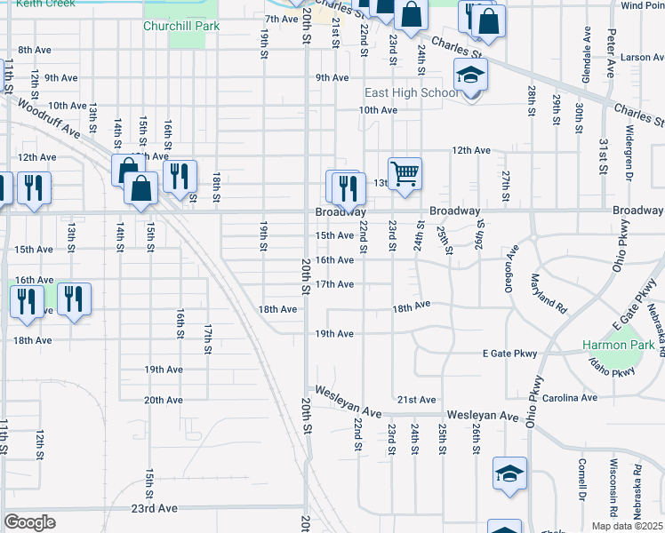 map of restaurants, bars, coffee shops, grocery stores, and more near 2503 16th Avenue in Rockford