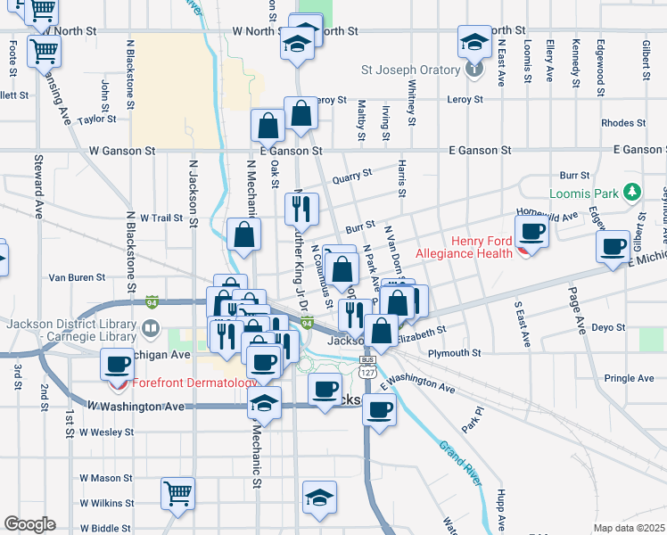map of restaurants, bars, coffee shops, grocery stores, and more near 407 Homewild Avenue in Jackson