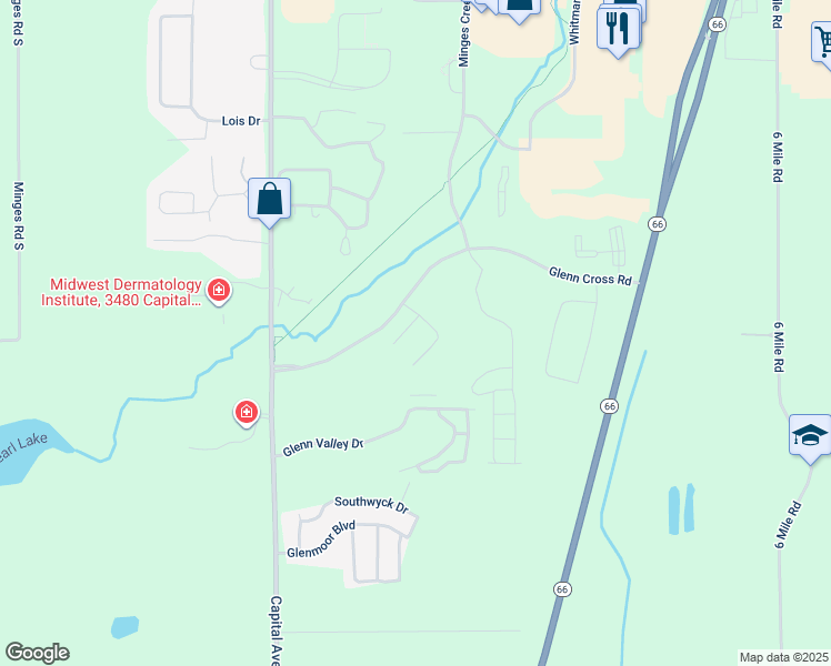 map of restaurants, bars, coffee shops, grocery stores, and more near 5262 Horizon Drive in Battle Creek