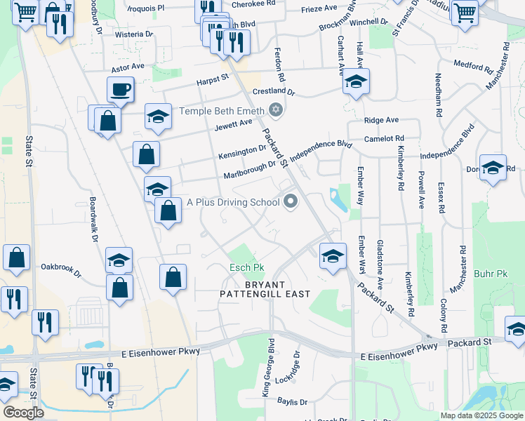 map of restaurants, bars, coffee shops, grocery stores, and more near 1507 Pine Valley Boulevard in Ann Arbor
