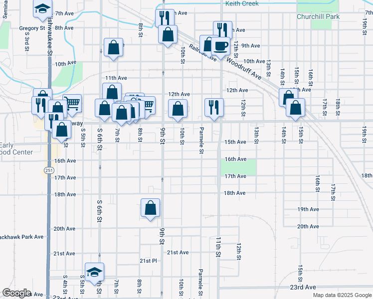 map of restaurants, bars, coffee shops, grocery stores, and more near 1416 16th Avenue in Rockford