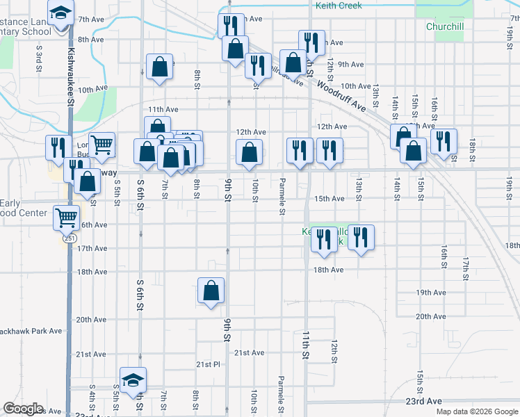 map of restaurants, bars, coffee shops, grocery stores, and more near 1416 16th Avenue in Rockford