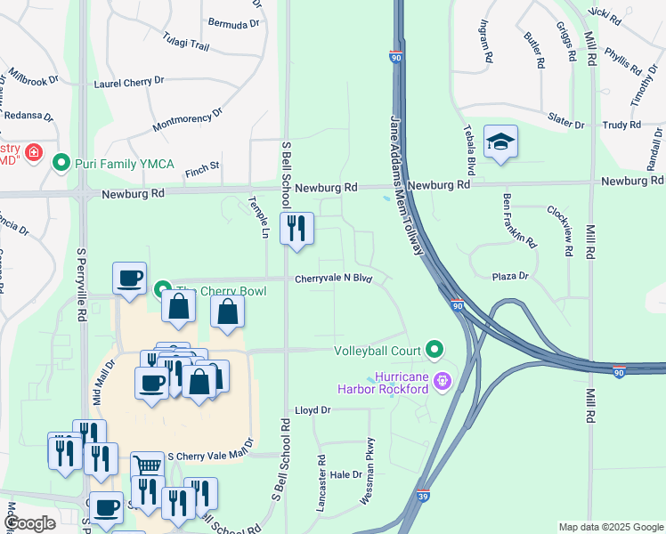map of restaurants, bars, coffee shops, grocery stores, and more near 7614 Cherryvale North Boulevard in Cherry Valley
