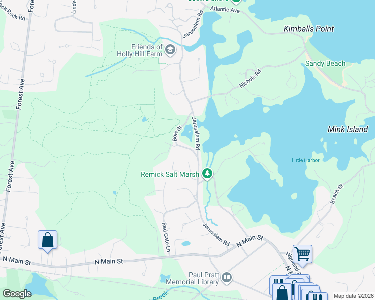 map of restaurants, bars, coffee shops, grocery stores, and more near 108 Jerusalem Road in Cohasset