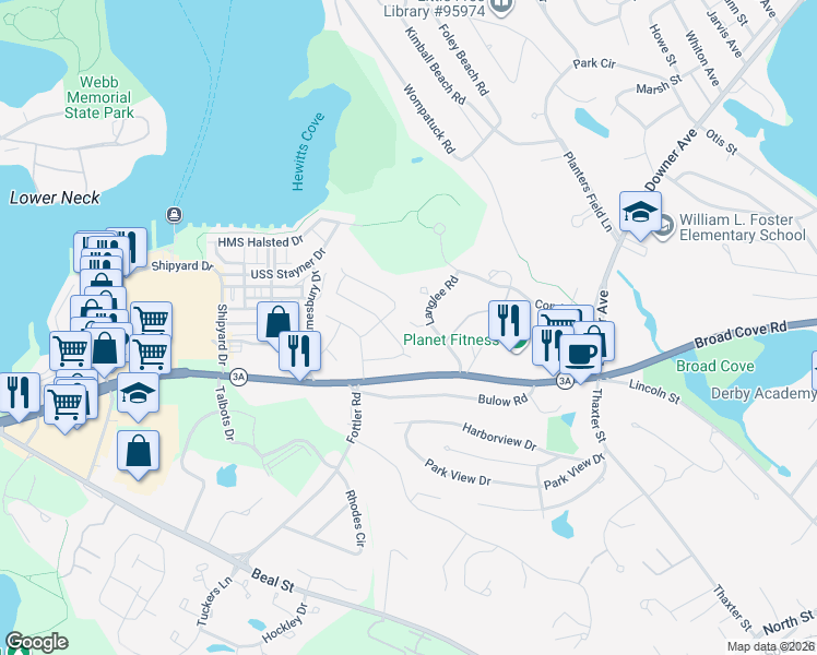 map of restaurants, bars, coffee shops, grocery stores, and more near 7 Sycamore Lane in Hingham