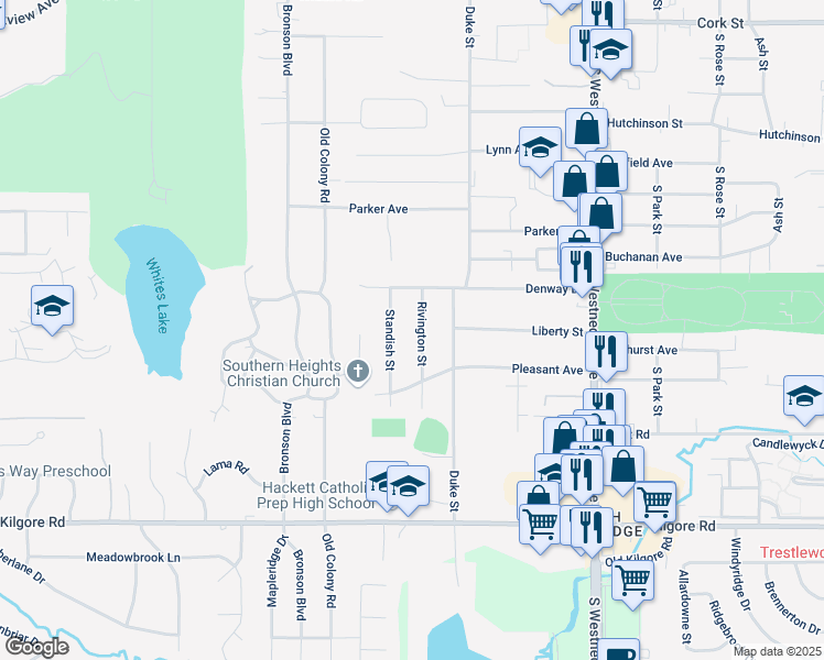 map of restaurants, bars, coffee shops, grocery stores, and more near 4031 Rivington Street in Kalamazoo