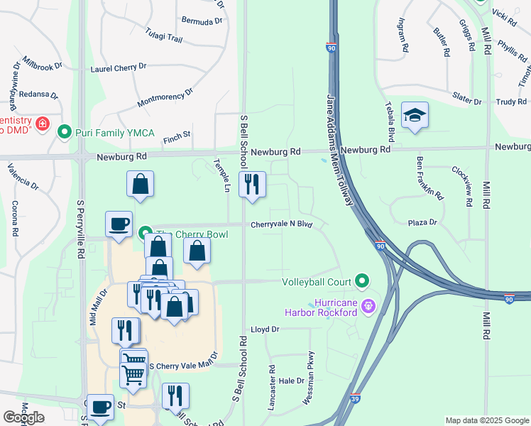 map of restaurants, bars, coffee shops, grocery stores, and more near 7572 Cherryvale North Boulevard in Cherry Valley