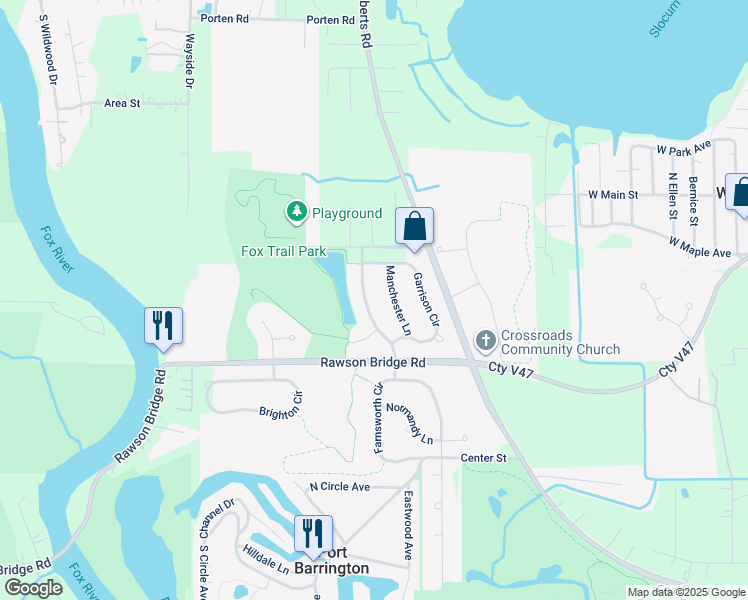 map of restaurants, bars, coffee shops, grocery stores, and more near 110 Riverwalk Lane in Port Barrington