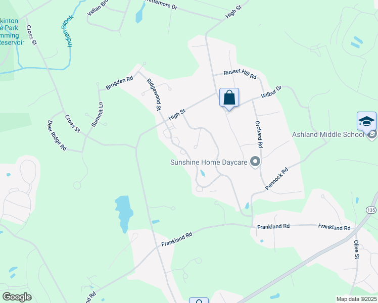 map of restaurants, bars, coffee shops, grocery stores, and more near 50 Braeburn Lane in Ashland