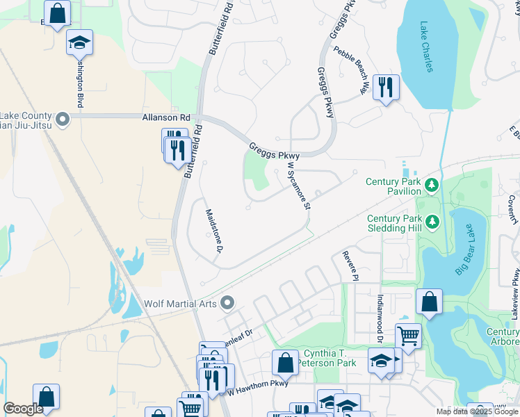 map of restaurants, bars, coffee shops, grocery stores, and more near 441 Torrey Pines Way in Vernon Hills