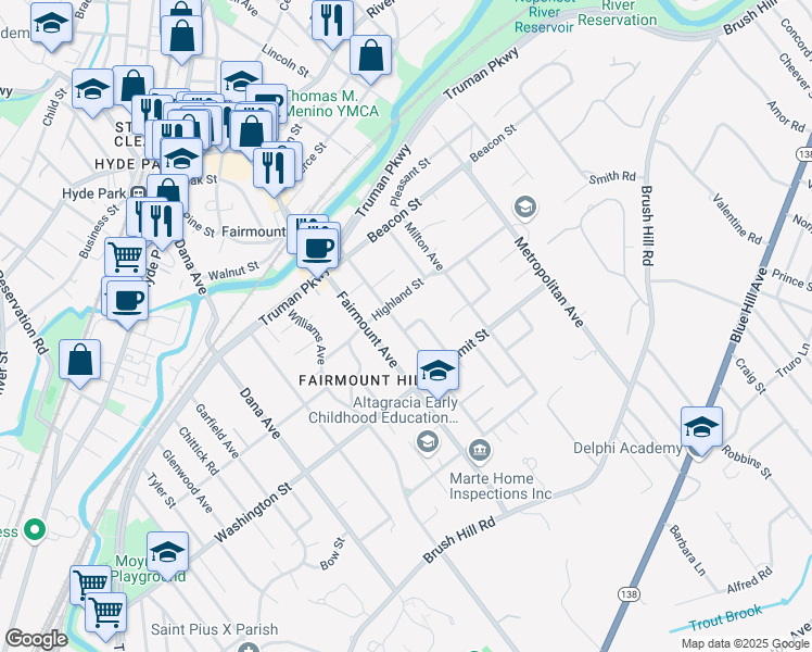 map of restaurants, bars, coffee shops, grocery stores, and more near 78 Warren Avenue in Boston