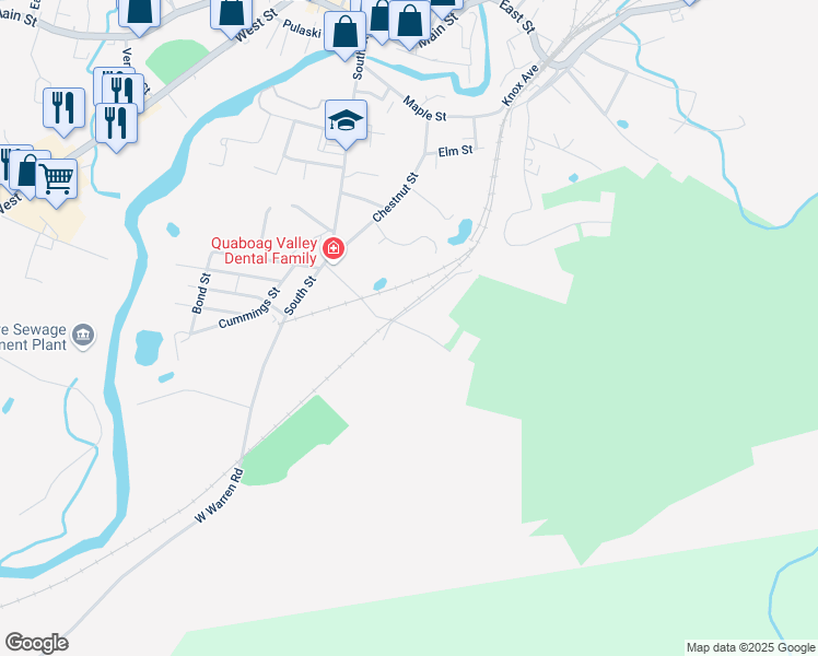 map of restaurants, bars, coffee shops, grocery stores, and more near 29 Dunham Ave in Ware