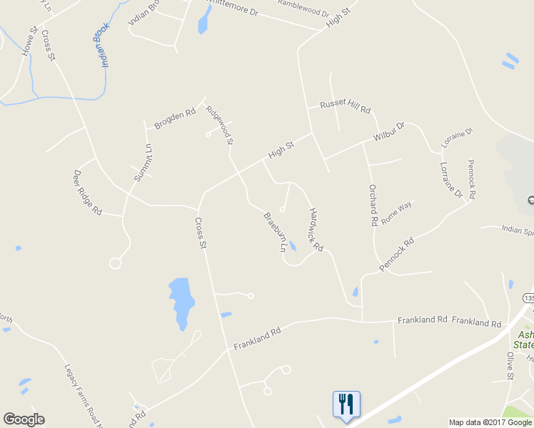 map of restaurants, bars, coffee shops, grocery stores, and more near 50 Braeburn Lane in Ashland