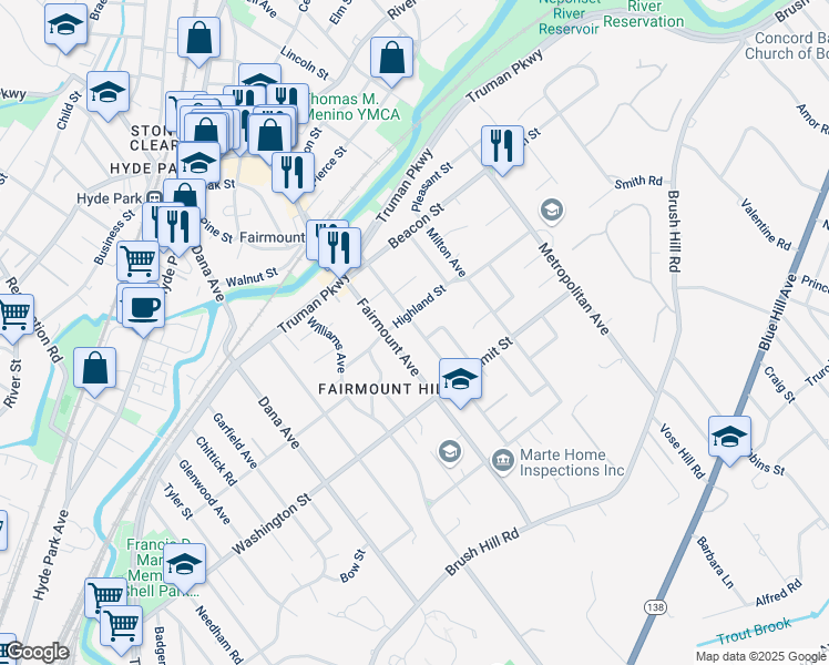 map of restaurants, bars, coffee shops, grocery stores, and more near 85 Warren Avenue in Boston