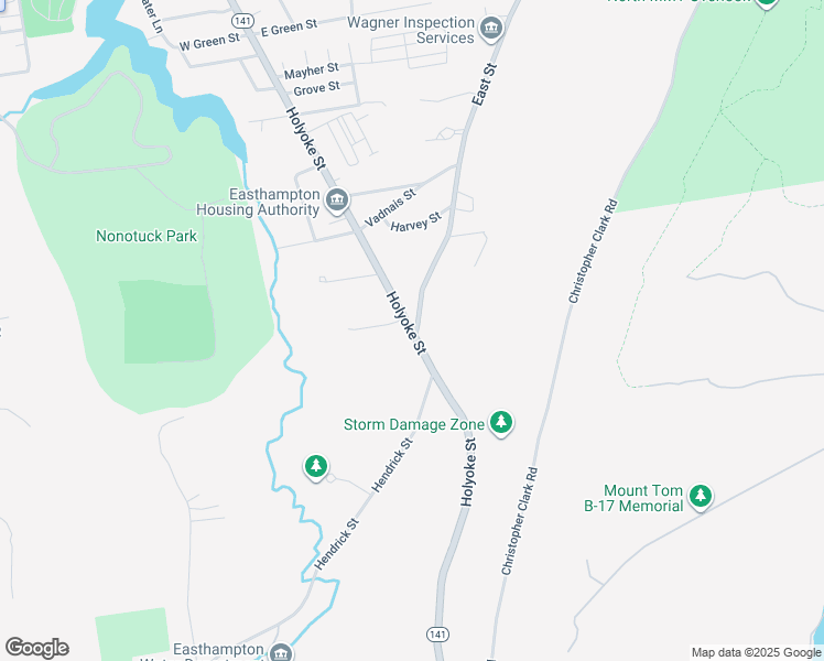 map of restaurants, bars, coffee shops, grocery stores, and more near 599 East Street in Easthampton