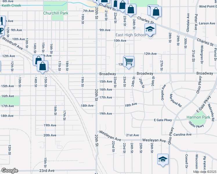 map of restaurants, bars, coffee shops, grocery stores, and more near 2503 16th Avenue in Rockford