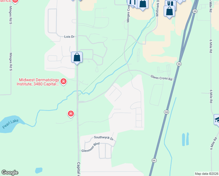 map of restaurants, bars, coffee shops, grocery stores, and more near 5262 Horizon Drive in Battle Creek