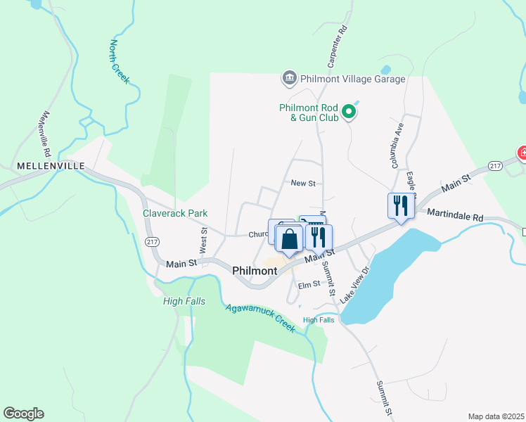 map of restaurants, bars, coffee shops, grocery stores, and more near 37 Church Street in Hudson